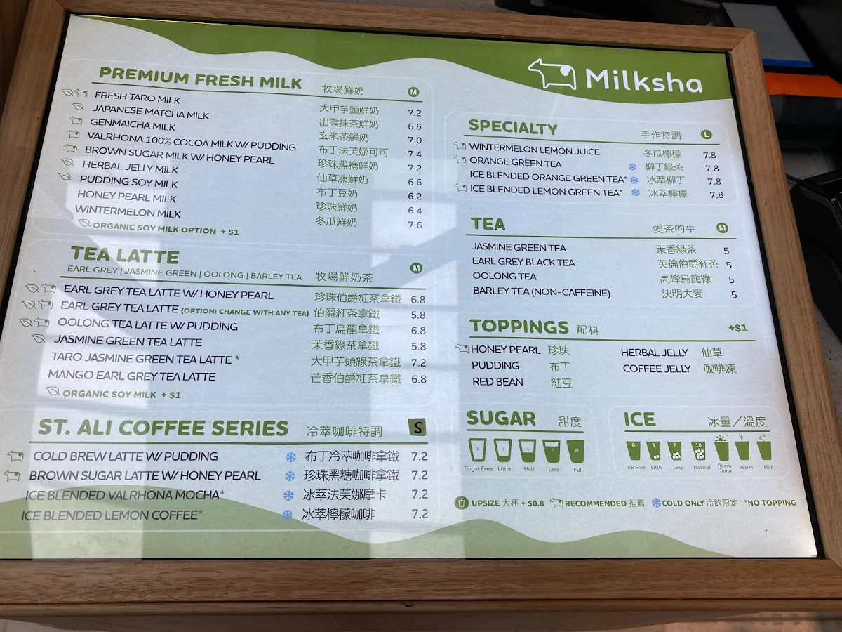 Menu, Milksha