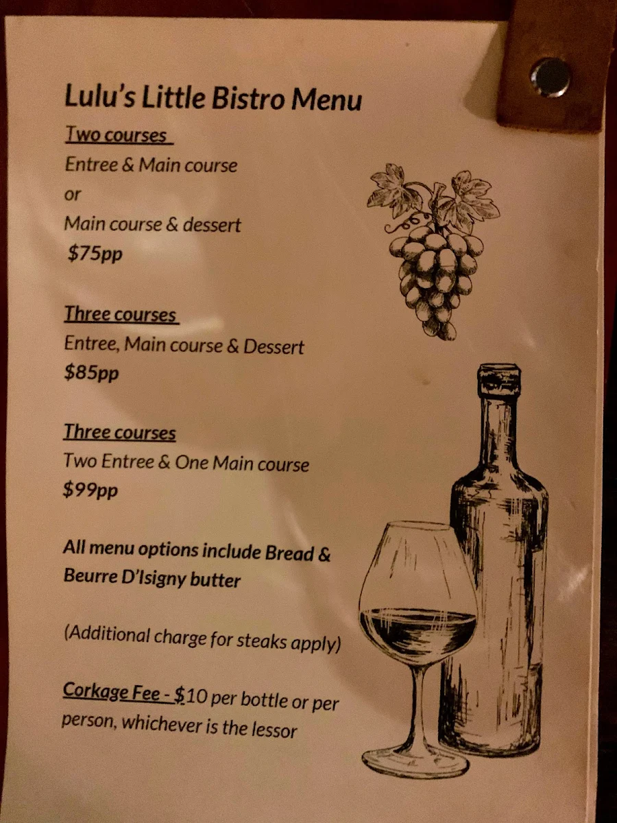 Menu, Lulu’s Little Bistro