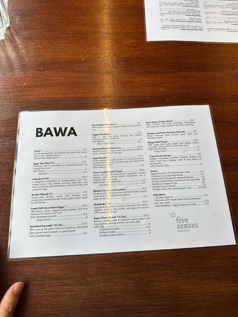 Menu, Bawa Cafe Hawthorn