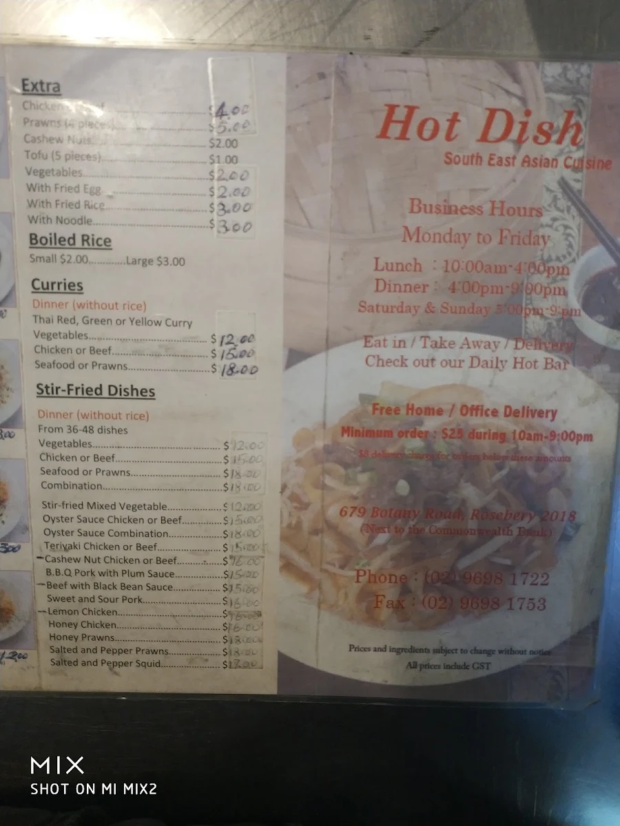 Menu, Hot Dish
