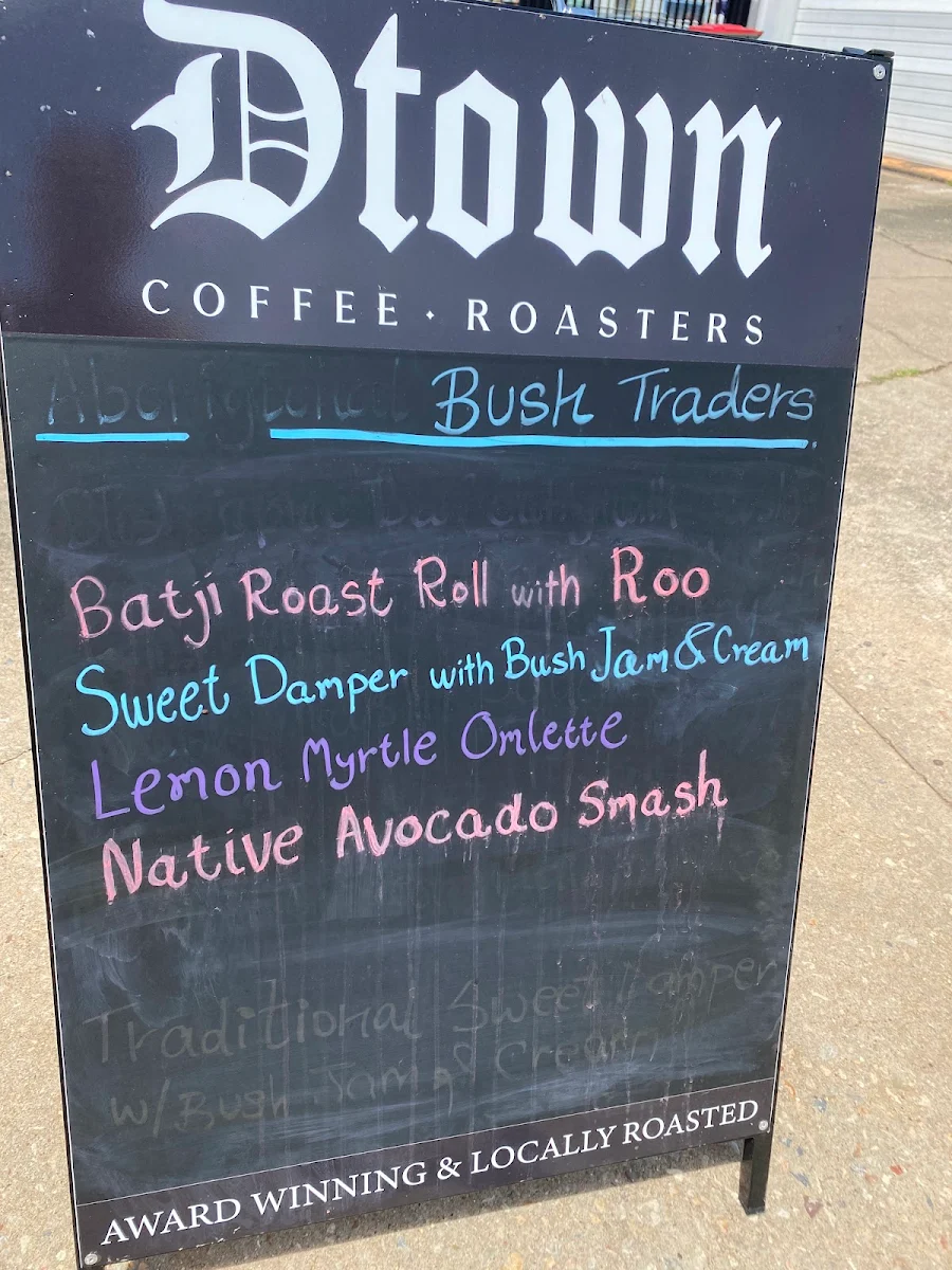 Menu, Dtown Coffee Roasters warehouse and Cafe