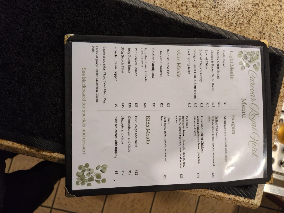 Menu, Carcoar Royal Hotel