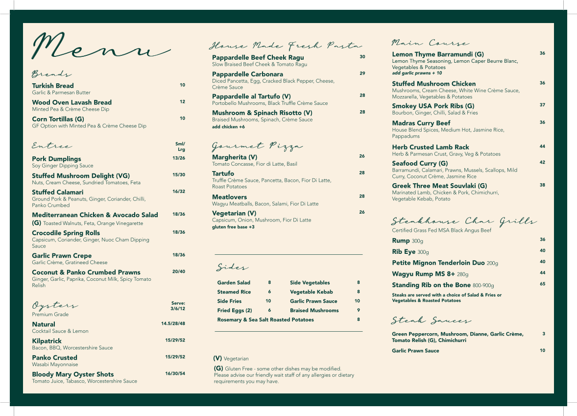 Menu, Capricornian Restaurant