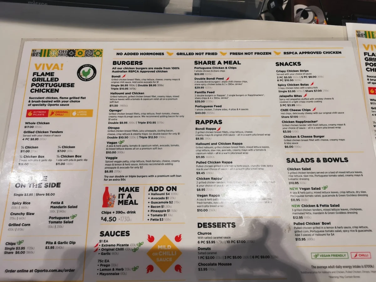Menu, Oporto Plumpton Drive Thru