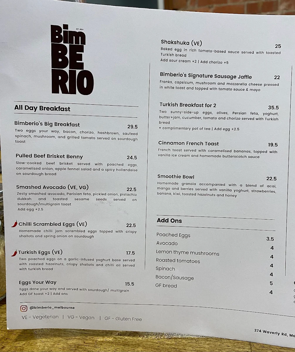Menu, Bimberio