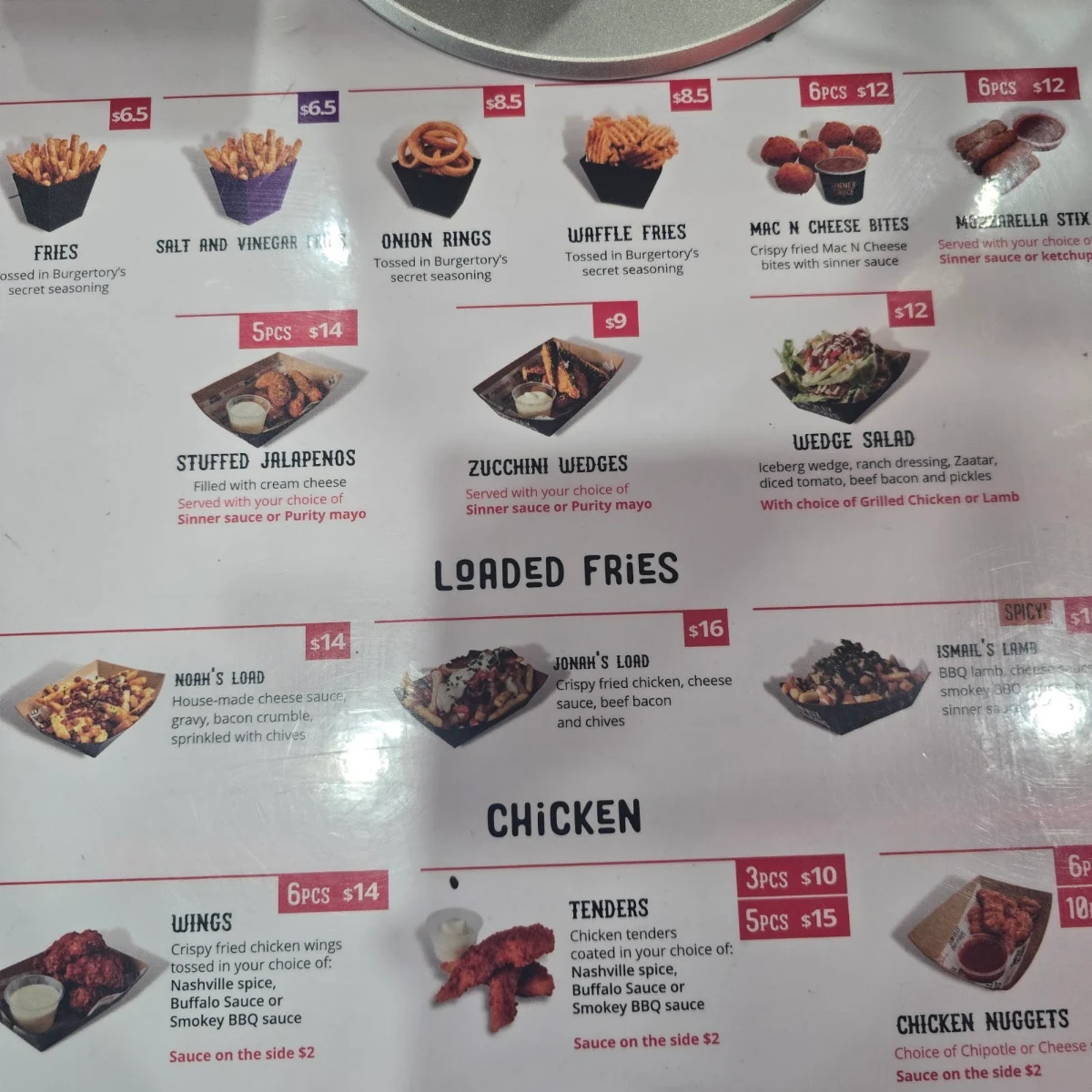 Menu, Burgertory (Bundoora)