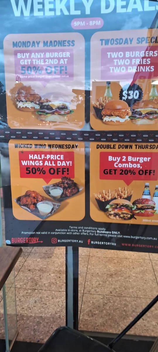 Menu, Burgertory (Bundoora)