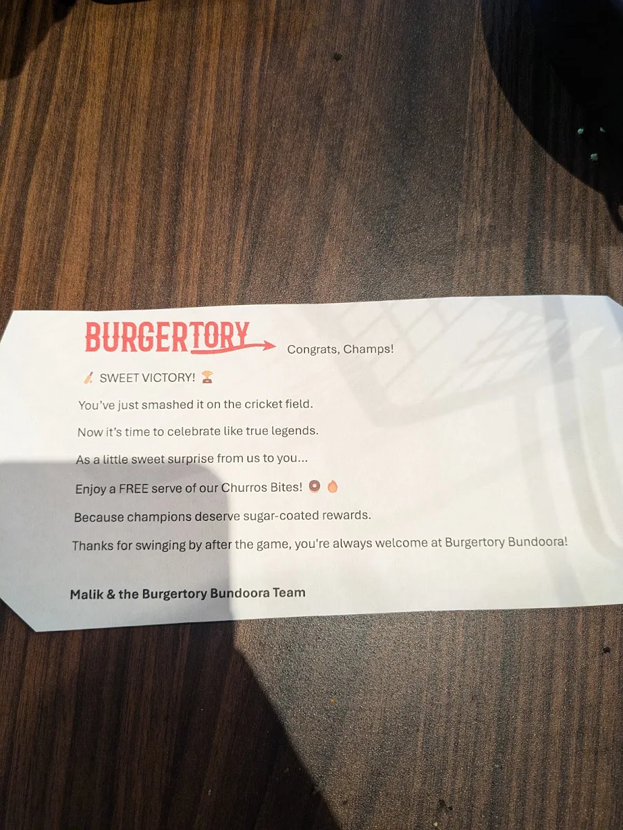 Menu, Burgertory (Bundoora)