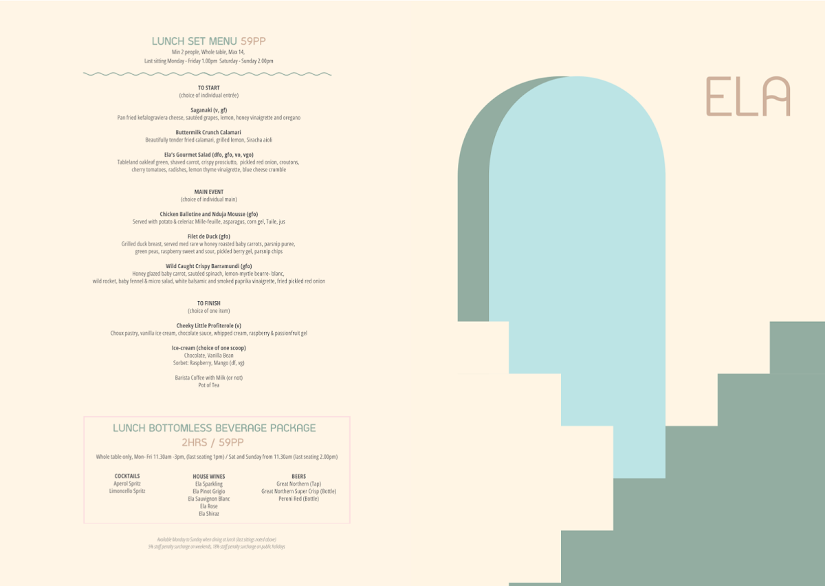 Menu, Ela Modern Bistro