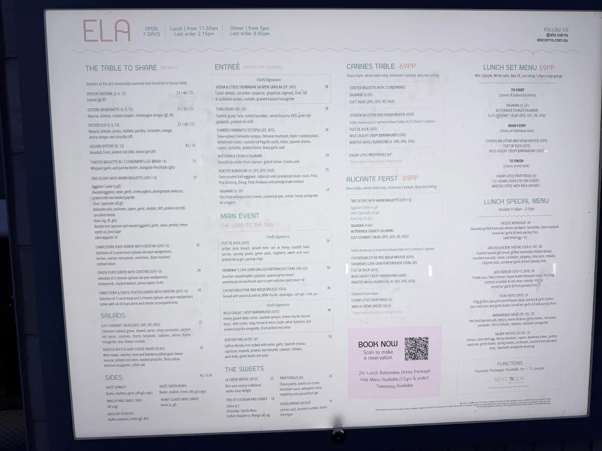 Menu, Ela Modern Bistro