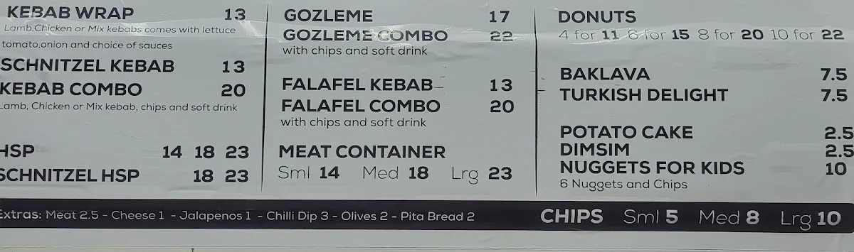 Menu, KEBAB MATİC Donnybrook( messi kebabs)