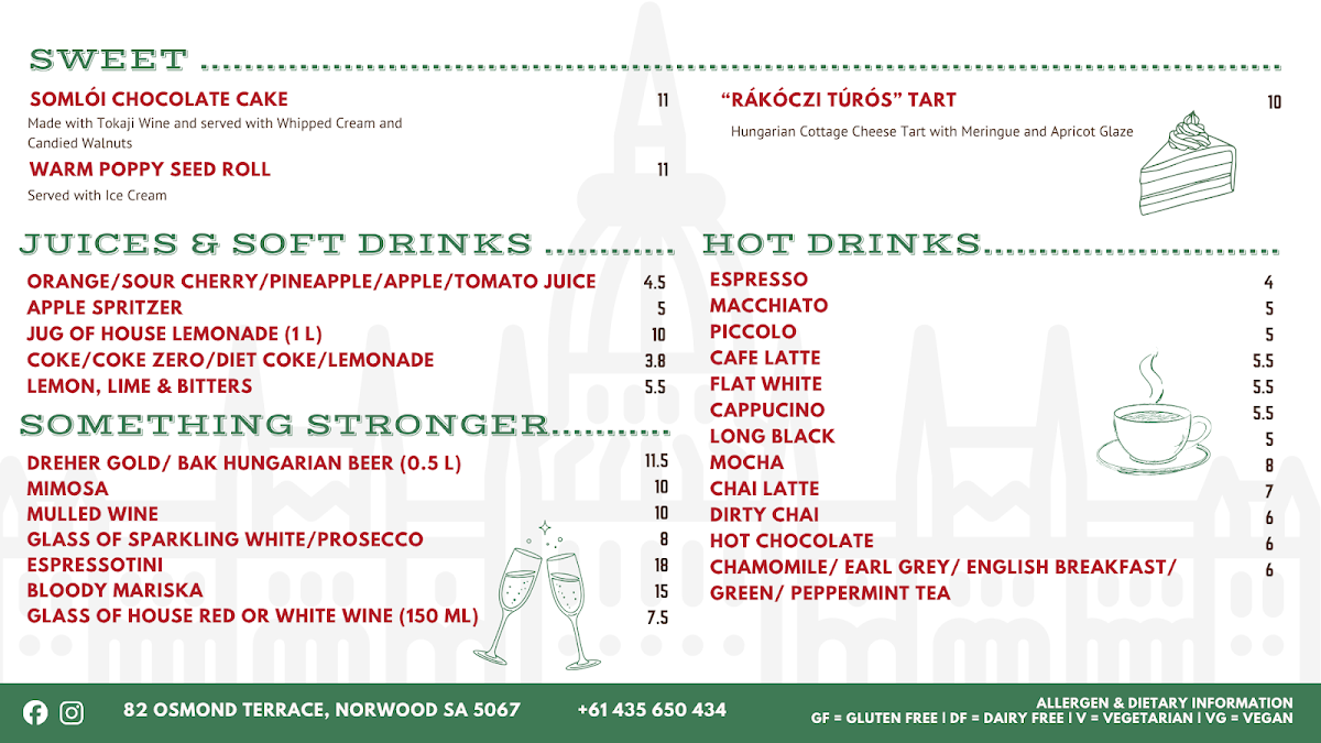 Menu, Hungaria Café