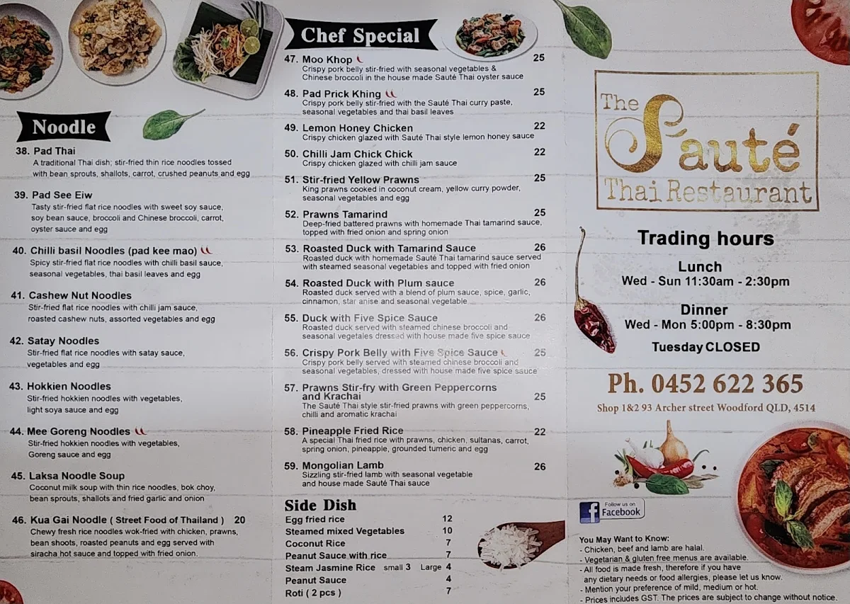 Menu, The Sauté Thai