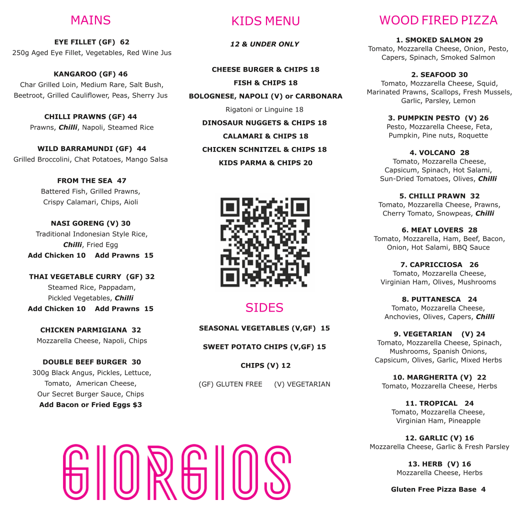 Menu, Giorgios Restaurant