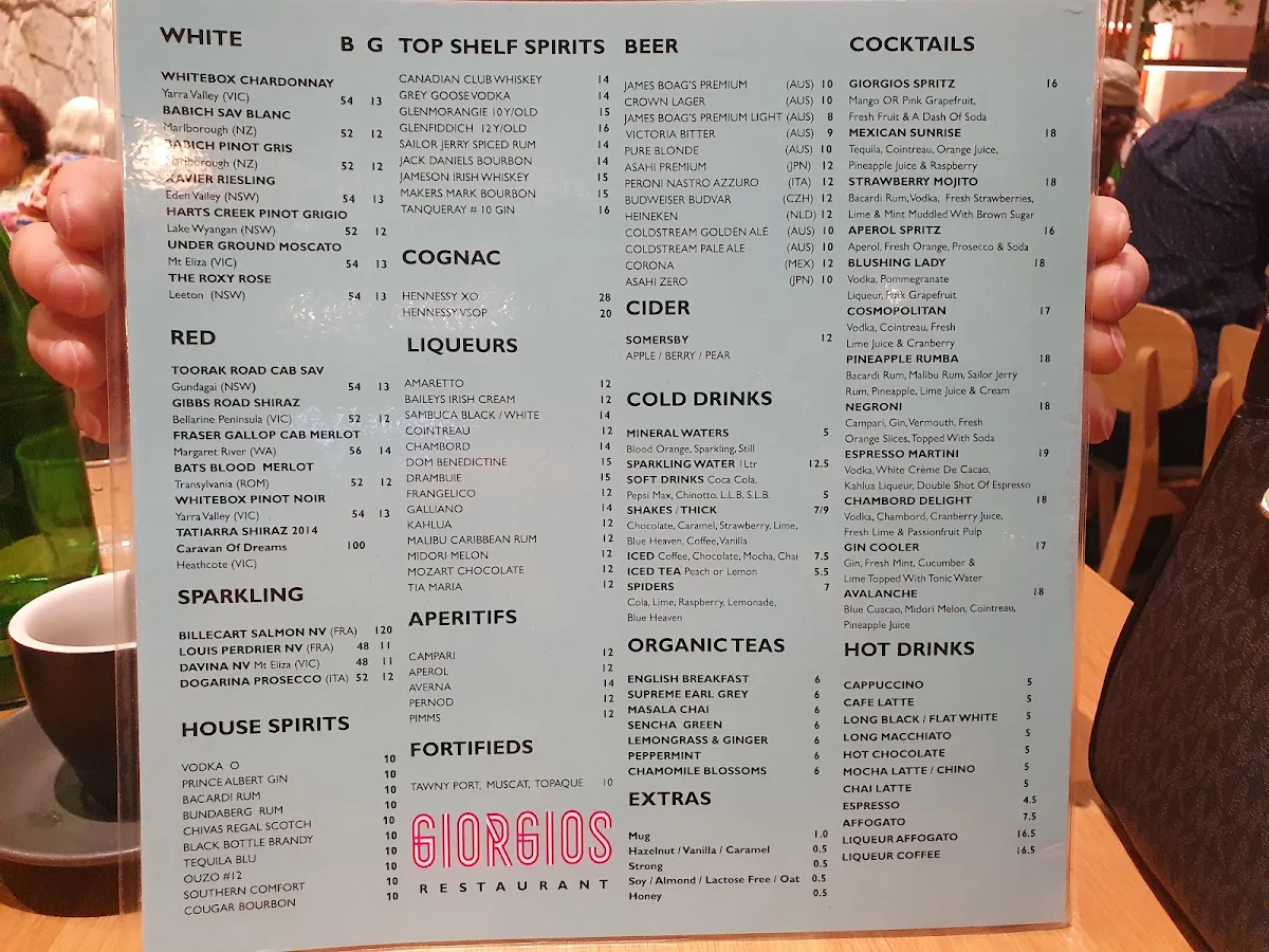 Menu, Giorgios Restaurant