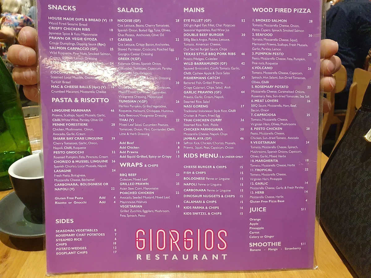 Menu, Giorgios Restaurant