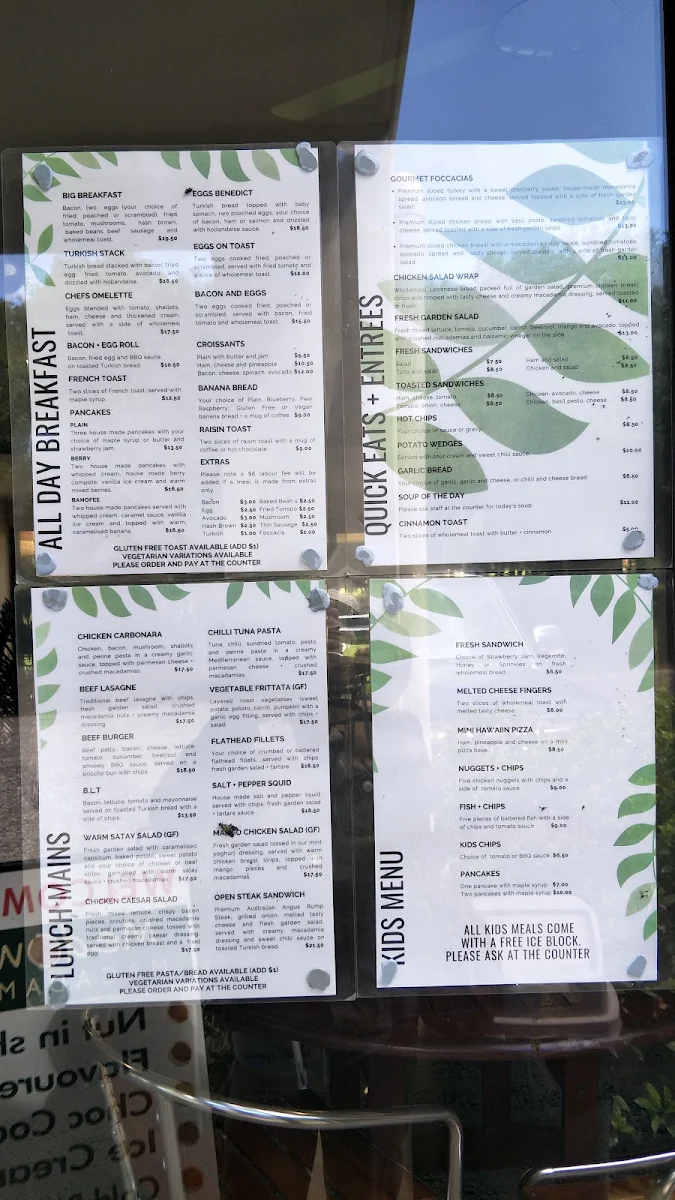 Menu, Medowie Macadamias