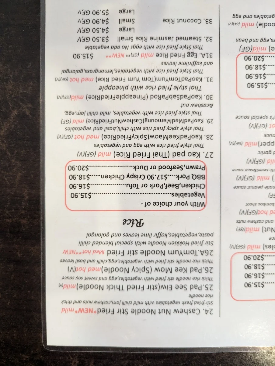Menu, Chada Thai Takeaway Noosaville