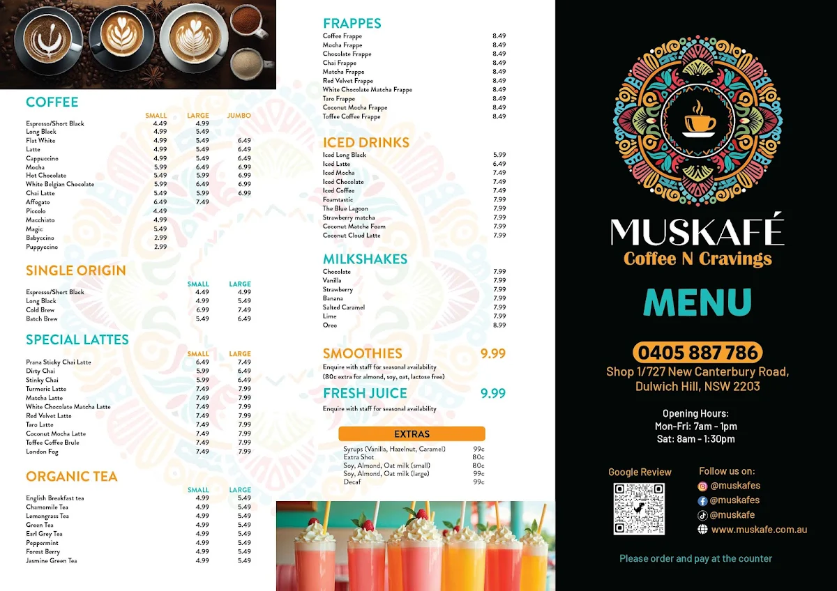 Menu, Muskafé