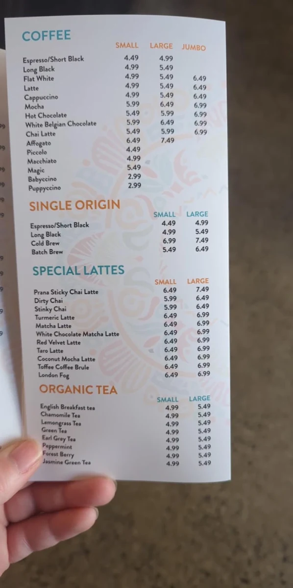 Menu, Muskafé