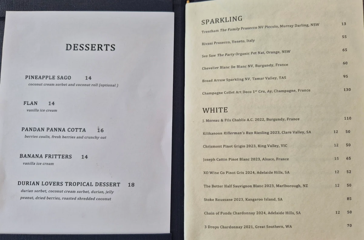 Menu, Nguyen Brothers Tewantin