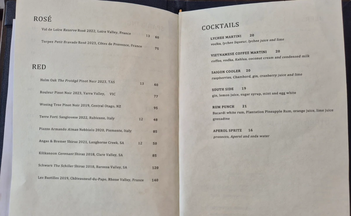Menu, Nguyen Brothers Tewantin