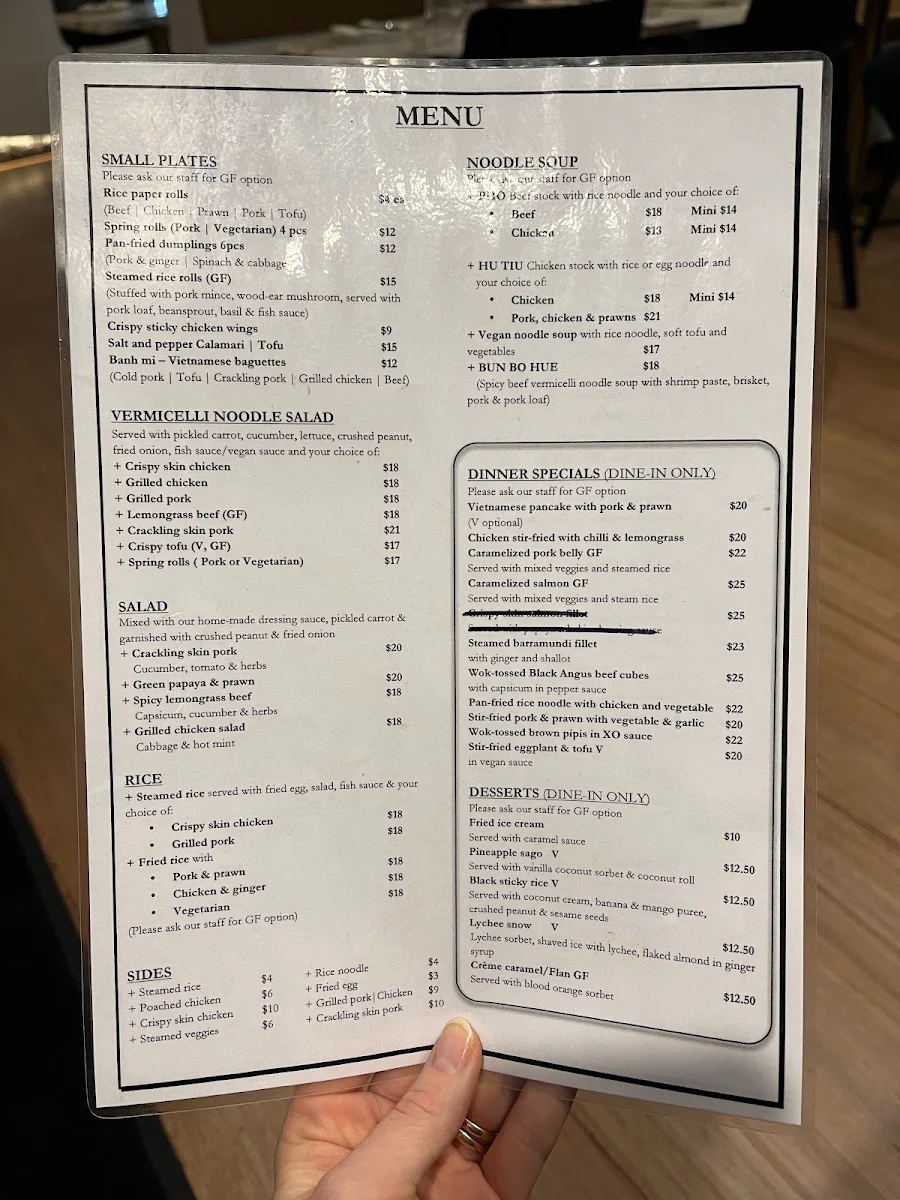 Menu, Nguyen Brothers Tewantin