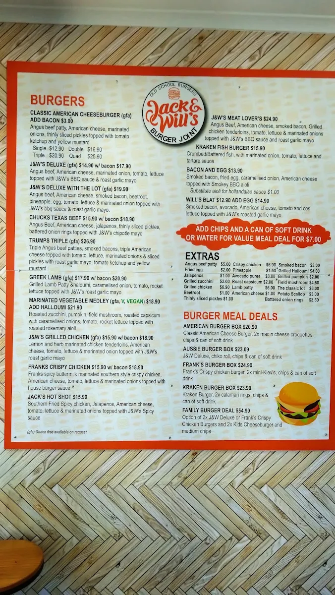 Menu, Jack & Will's BURGER JOINT