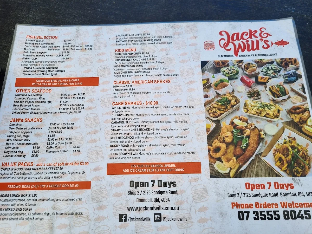 Menu, Jack & Will's BURGER JOINT