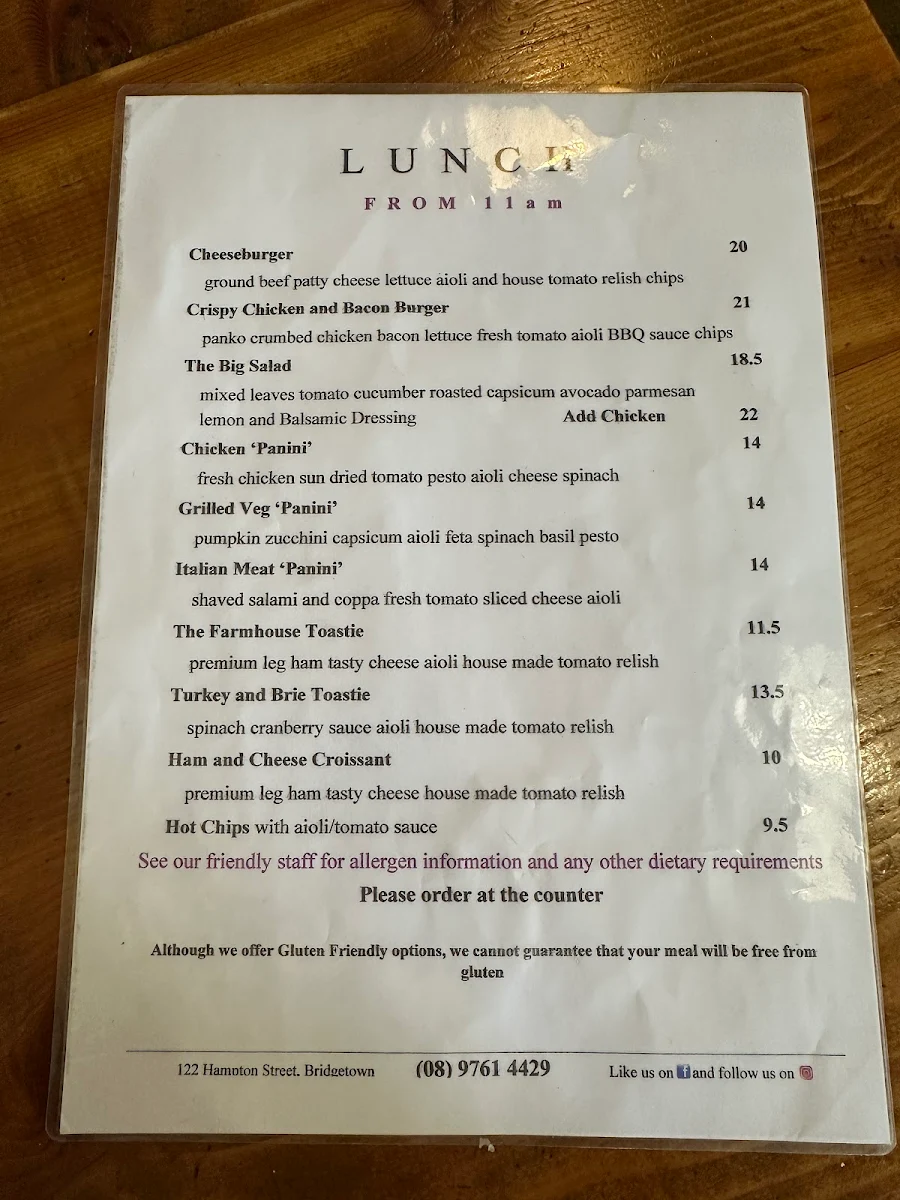 Menu, The Mulberry Tree