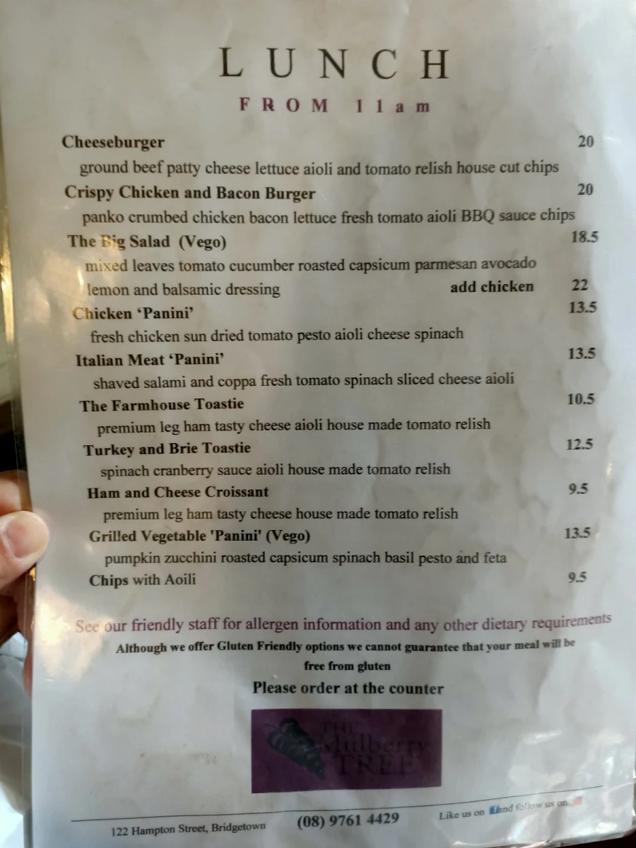 Menu, The Mulberry Tree