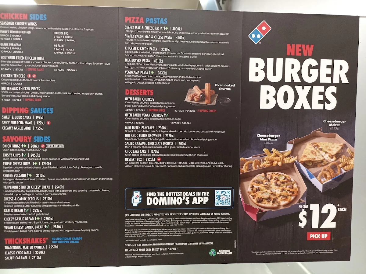 Menu, Domino's Pizza Kalgoorlie