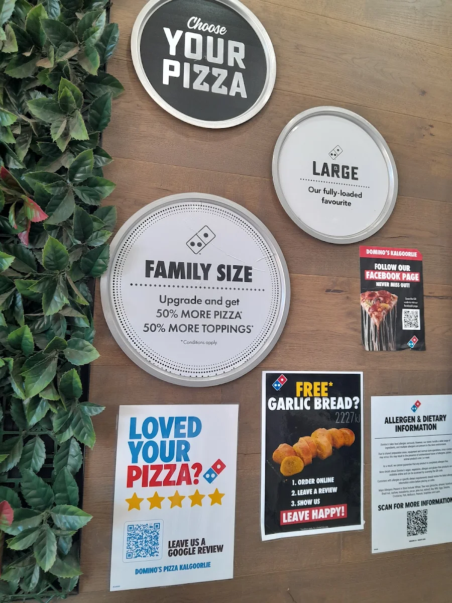 Menu, Domino's Pizza Kalgoorlie