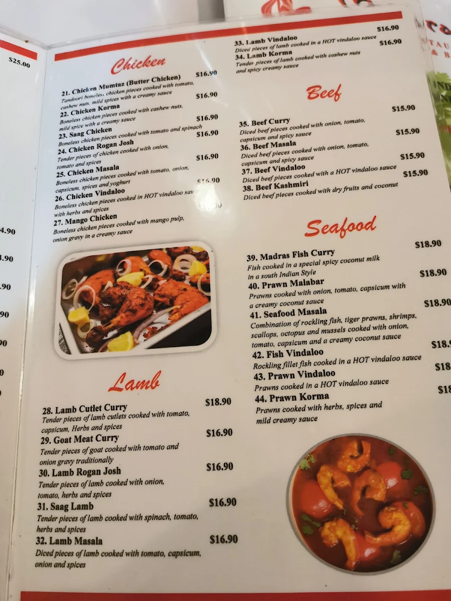 Menu, Maharani Indian Restaurant