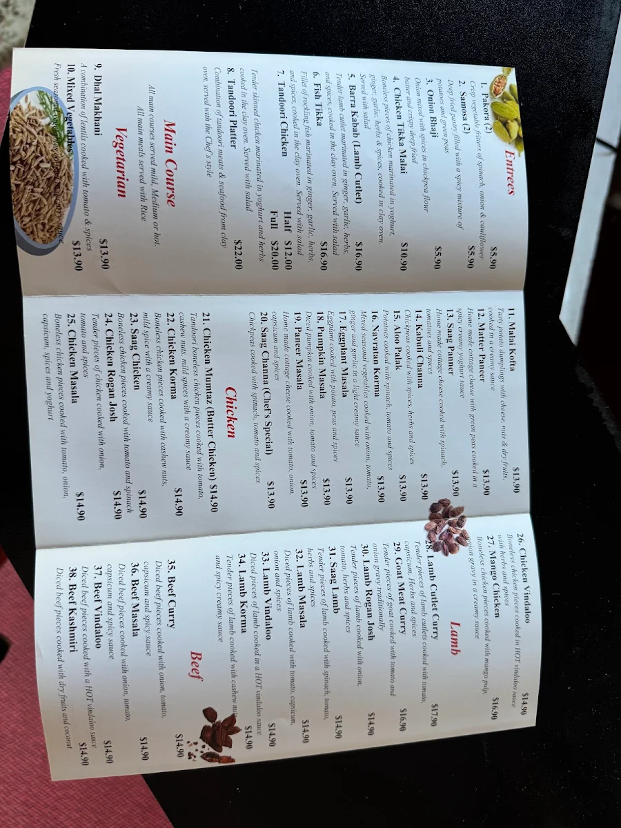 Menu, Maharani Indian Restaurant