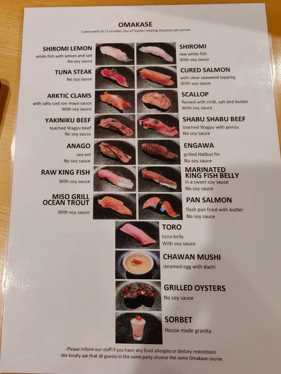 Menu, Shira Nui Japanese Restaurant