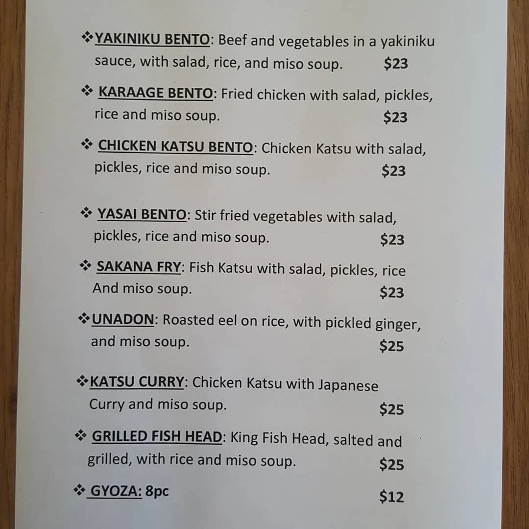 Menu, Shira Nui Japanese Restaurant