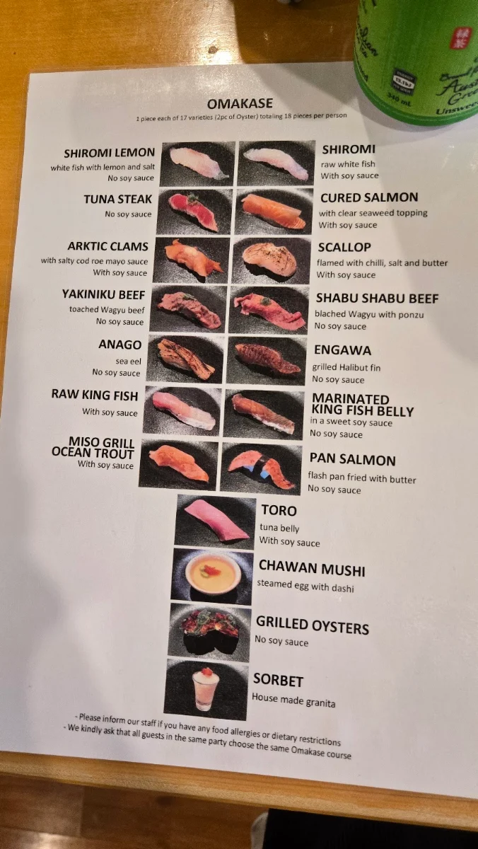 Menu, Shira Nui Japanese Restaurant