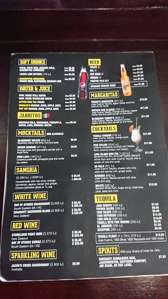 Menu, Burrito Bar Carseldine