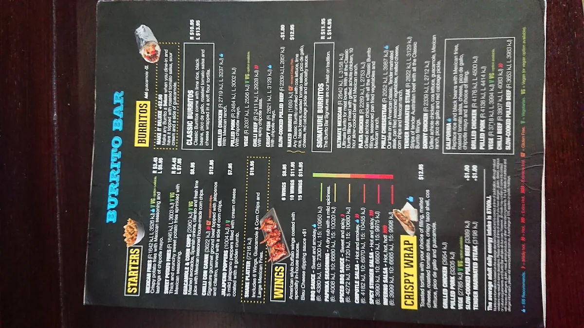 Menu, Burrito Bar Carseldine