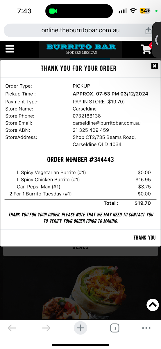Menu, Burrito Bar Carseldine