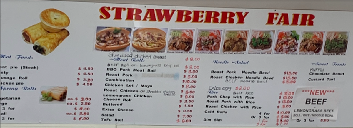 Menu, Strawberry Fair Bakery