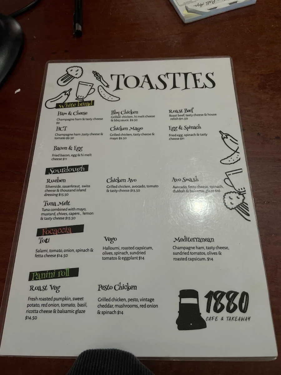 Menu, 1880 Cafe & Takeaway