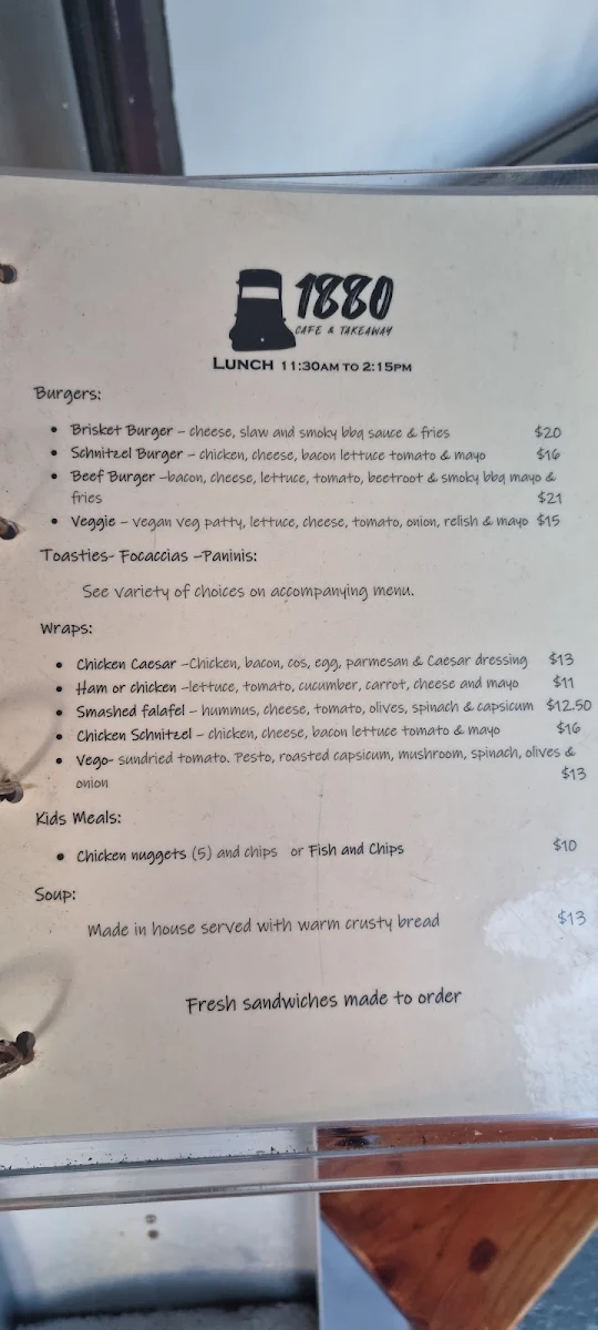Menu, 1880 Cafe & Takeaway