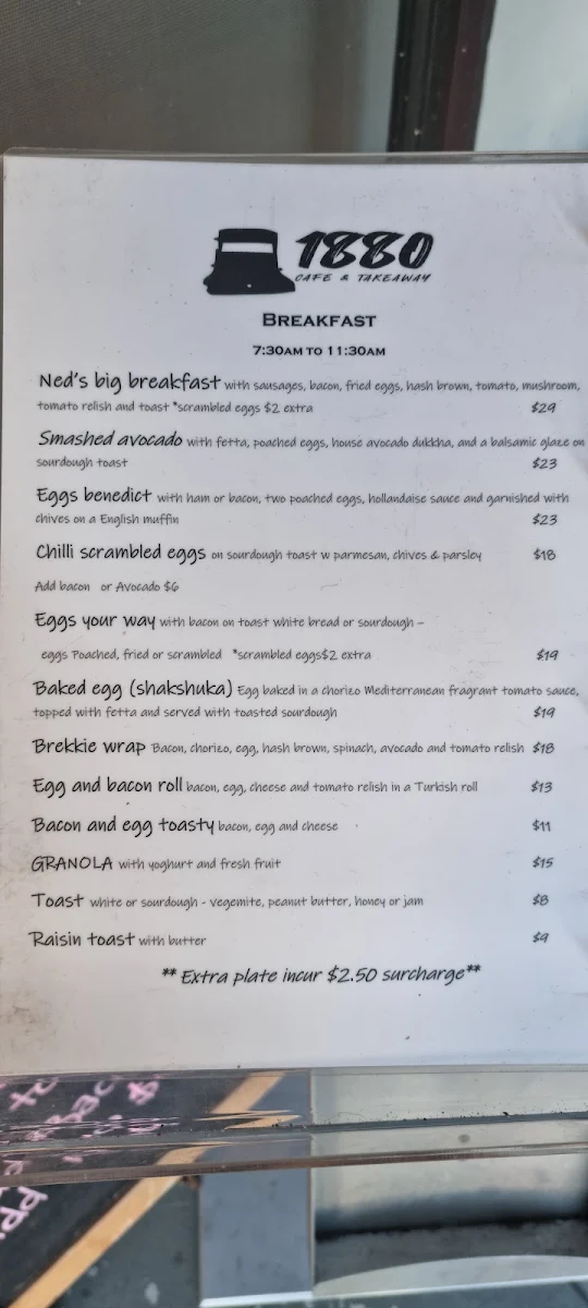Menu, 1880 Cafe & Takeaway