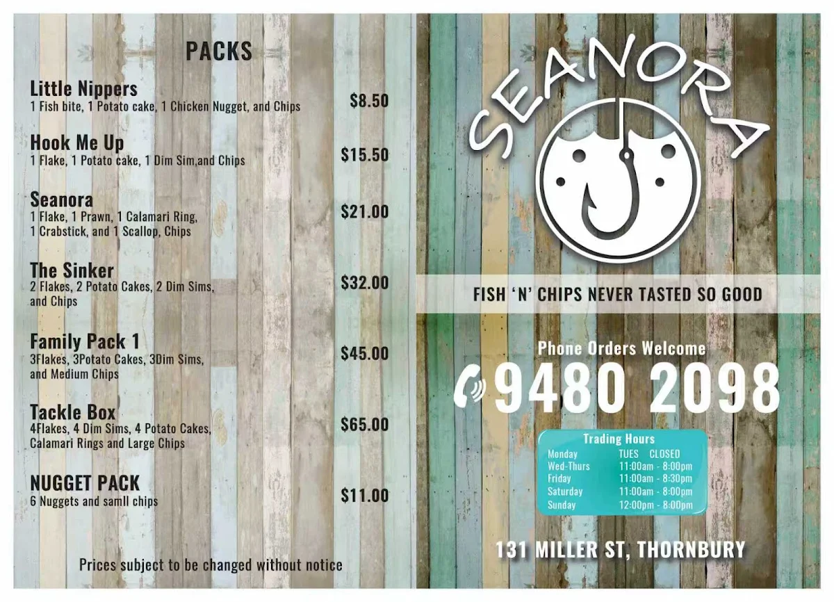 Menu, Seanora