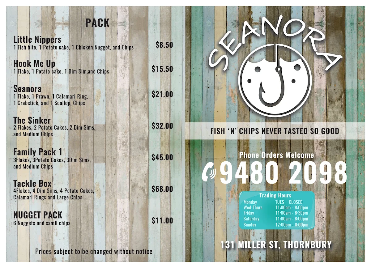 Menu, Seanora