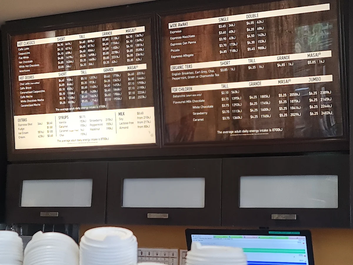 Menu, Zarraffa's Coffee Helensvale North