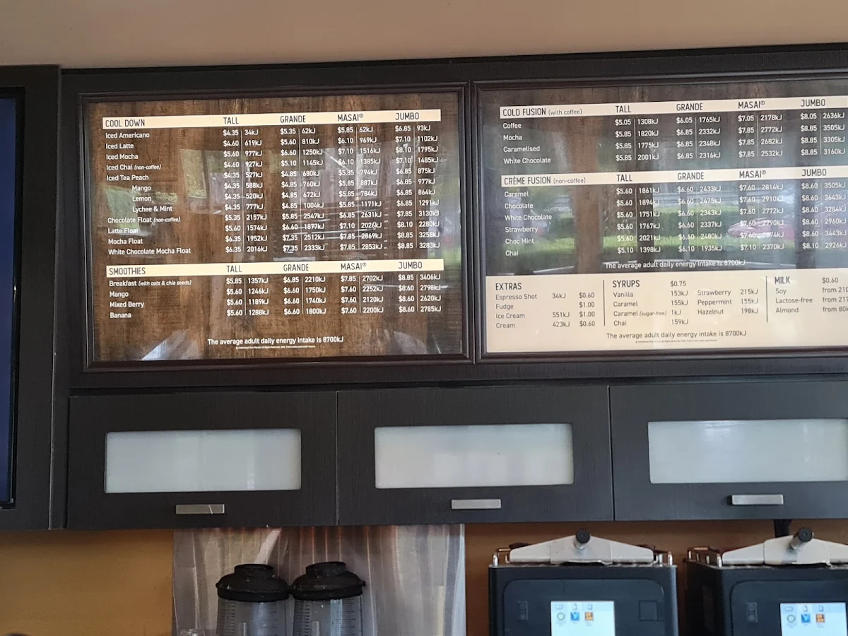Menu, Zarraffa's Coffee Helensvale North