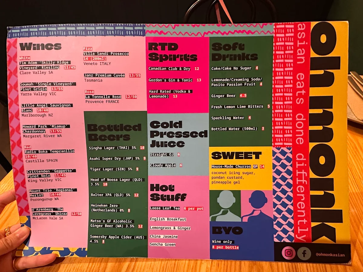 Menu, Oh Monk Asian (Tarragindi)